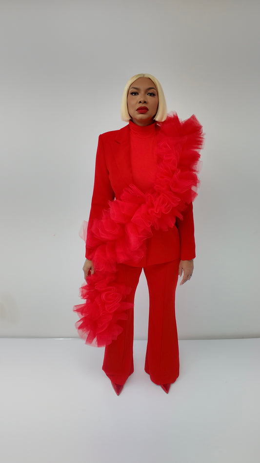 Red Tulle Mid-Length Couture Women’s Suit (Pre-Order)
