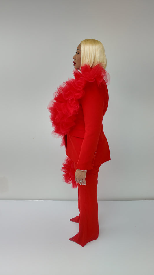 Red Tulle Mid-Length Couture Women’s Suit (Pre-Order)