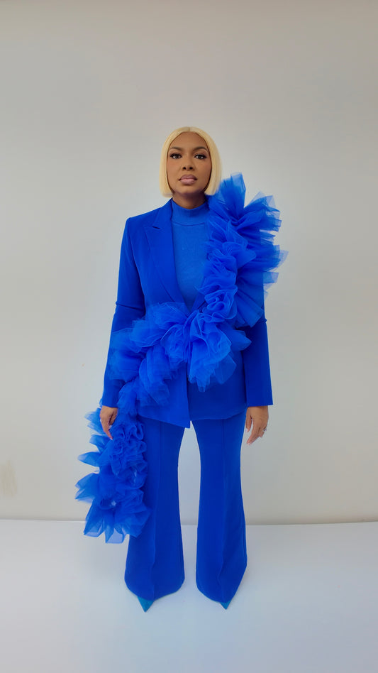 Royal Blue Tulle Mid-Length Couture Women’s Suit (Pre-Order)